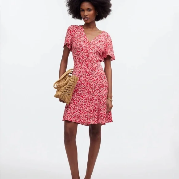 strapless open back dress Just A Dream Red Ditsy Floral Babydoll Dress, Medium - The Mint Julep Boutique